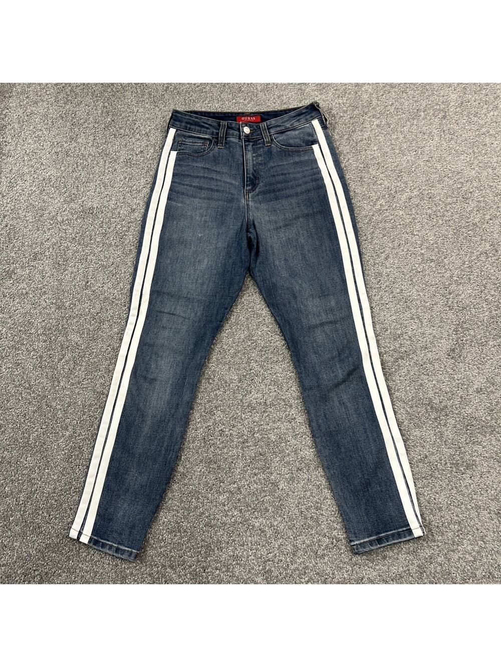Guess Women’s Skinny Jeans White Side Stripe Denim Pants Y2K